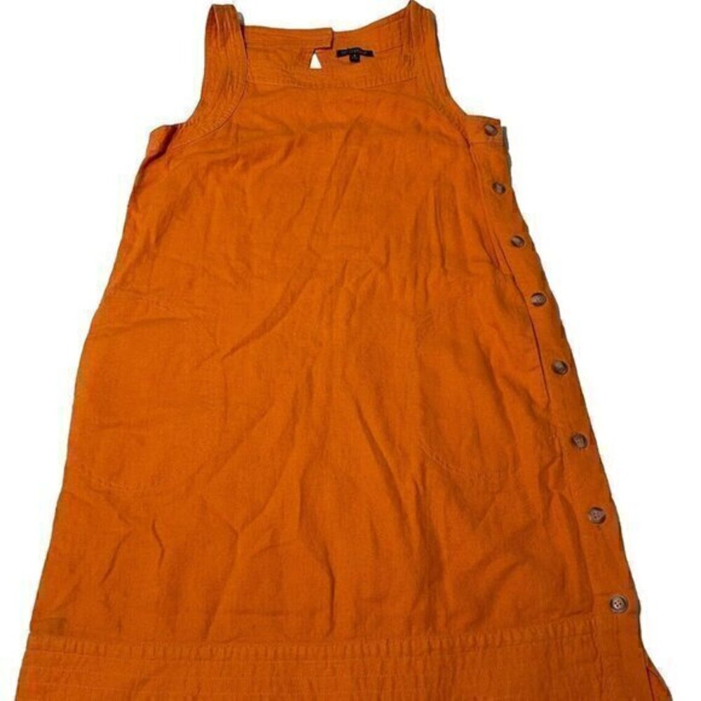 For Cynthia Women’s Linen Button Dress Sleeveless Asymmetrical Orange Dress Sz S